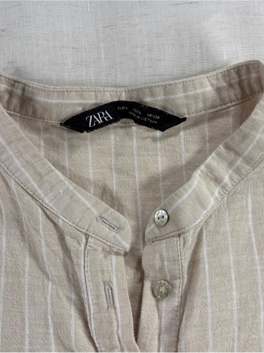Zara Cream Striped Ruffle Button-Down Blouse - Picture 6 of 7